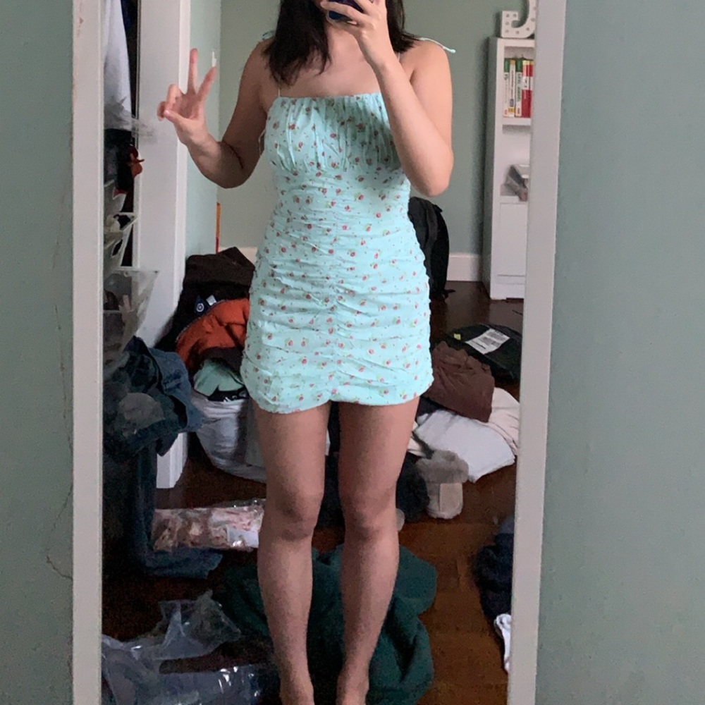 Mint Green Floral Bodycon Spring Dress